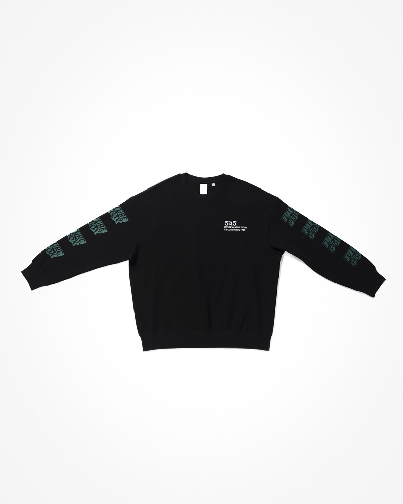 Yishion Men Long Sleeve Sweatshirt with '545' Logo Embroidery and Sleeve Prints (Black)