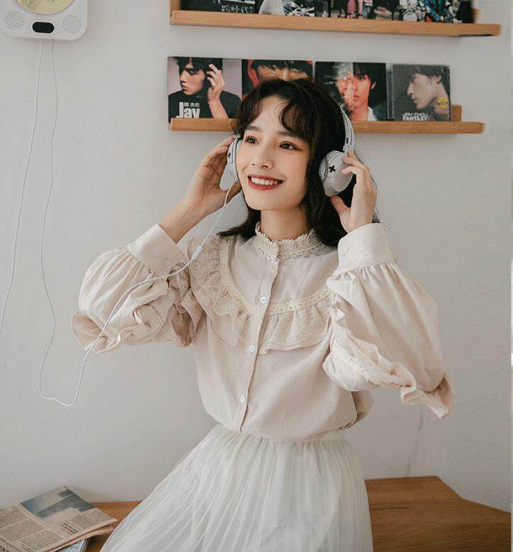 HolidayQueen student sweet lace shirt all-matching fresh shirt Womens clothing HQT102073