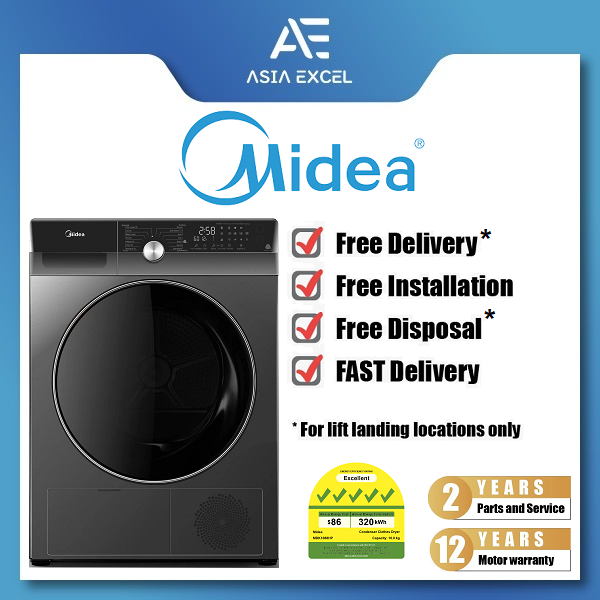 (Bulky) MIDEA MDK1088HP 10KG GREY FRONT LOAD HEAT PUMP DRYER